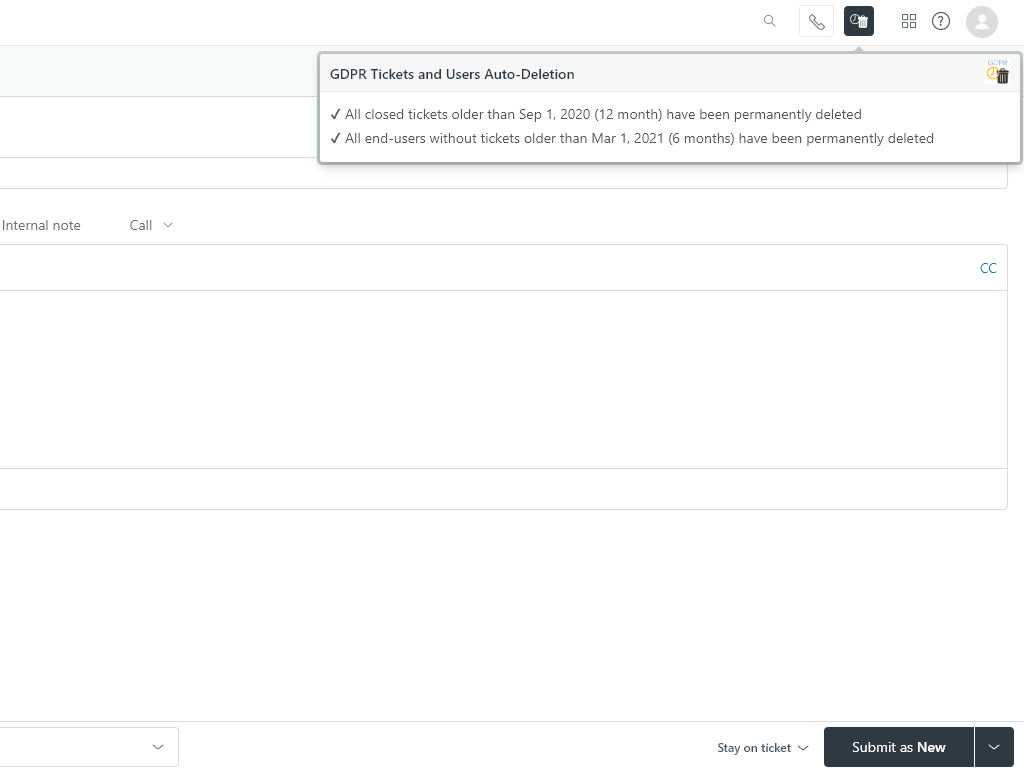 Zendesk GDPR Interface